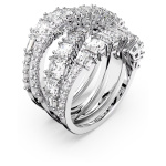 Hyperbola ring Mixed cuts, White, Rhodium plated